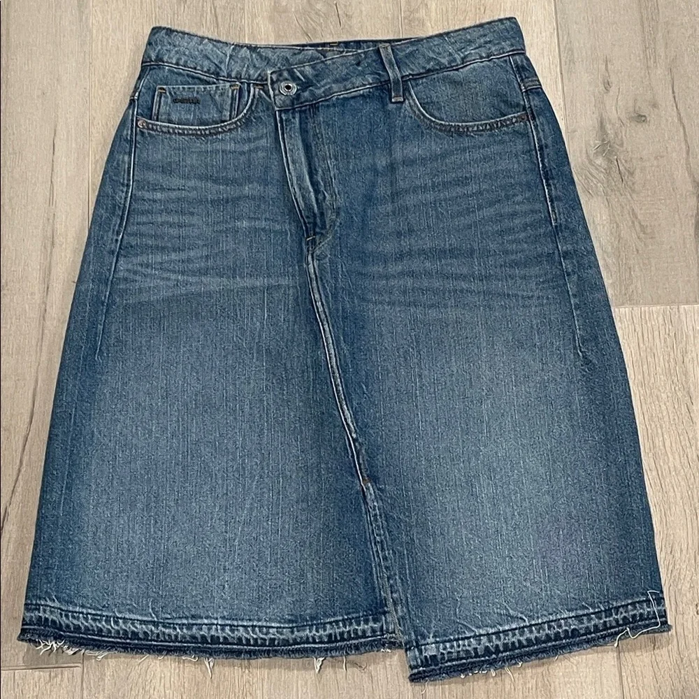 G-Star Raw Joci Ripped Edge Denim Midi Skirt Size 27